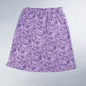 Y2K Slip Skirt | Vintage Purple Paisley Patterned Knee Length Floaty Skirt